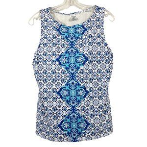 Lands’ End Womens Deep Sea Medallion High Neck Tankini Swim Top Size 14 DDD